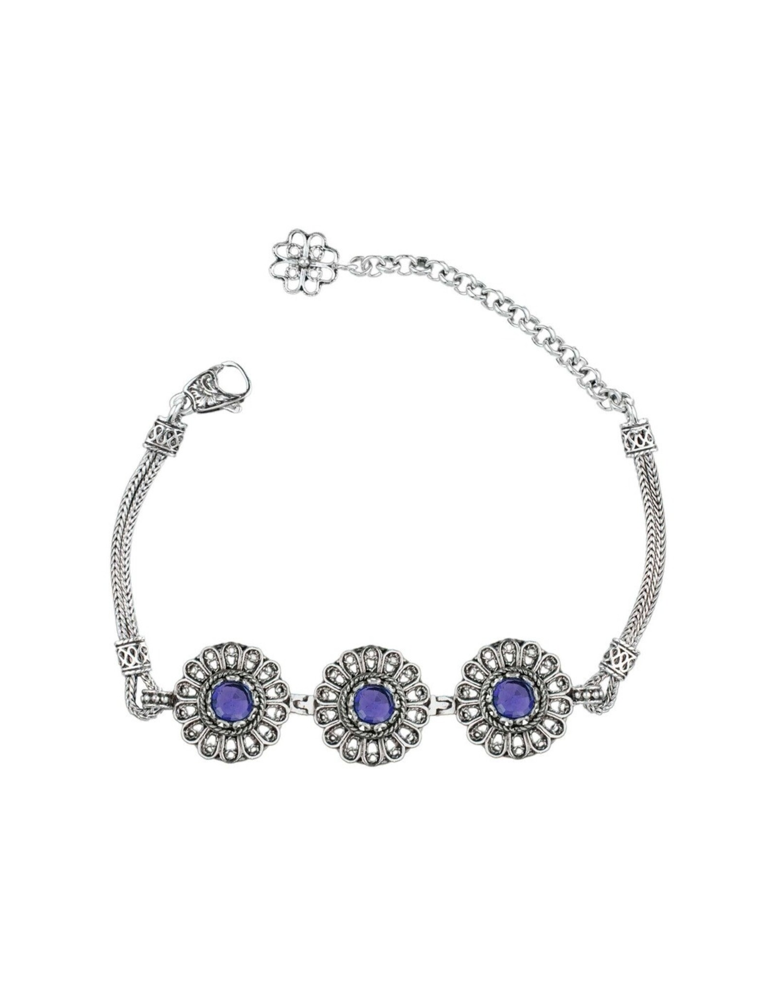 Filigree Amethyst Triple Sun Sterling Silver Bracelet