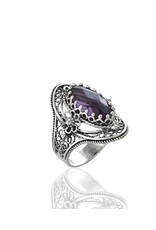 Filigree Amethyst Sterling Silver Statement Ring Size 6