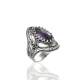 Filigree Amethyst Sterling Silver Statement Ring Size 6