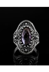 Filigree Amethyst Sterling Silver Statement Ring Size 6