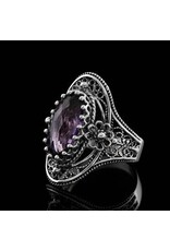 Filigree Amethyst Sterling Silver Statement Ring Size 6