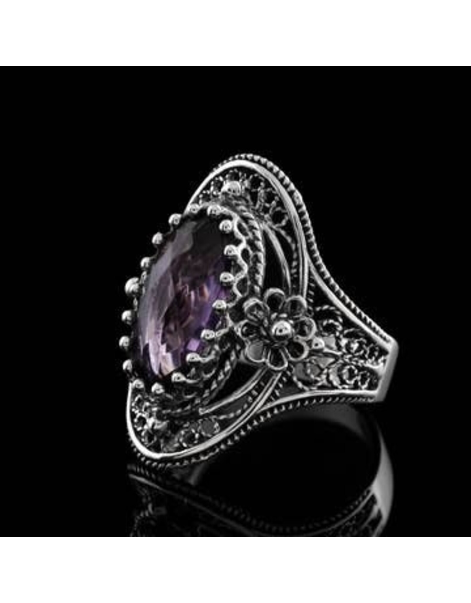 Filigree Amethyst Sterling Silver Statement Ring Size 6