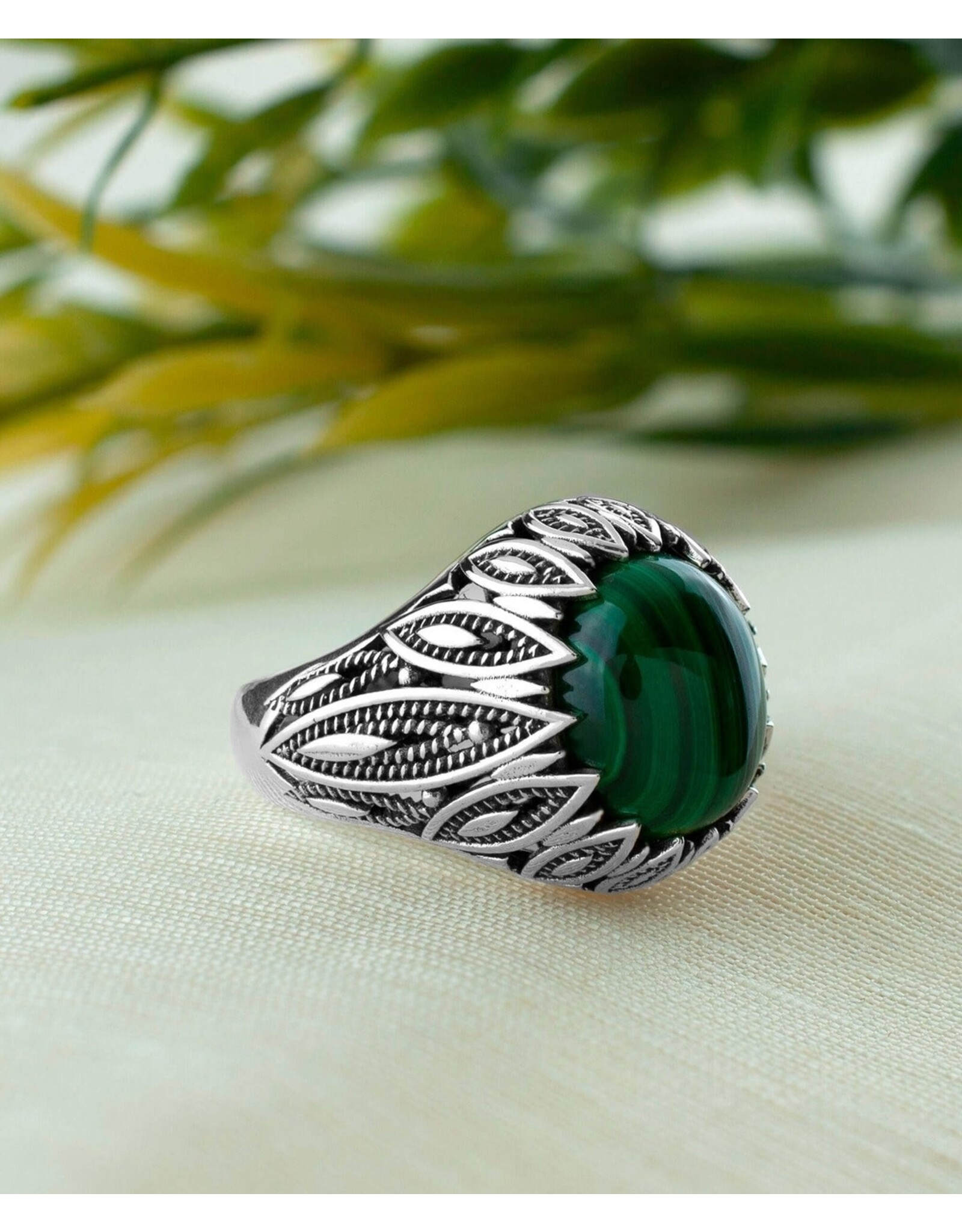 Fortitude Malachite Sterling Silver Ring Size 6