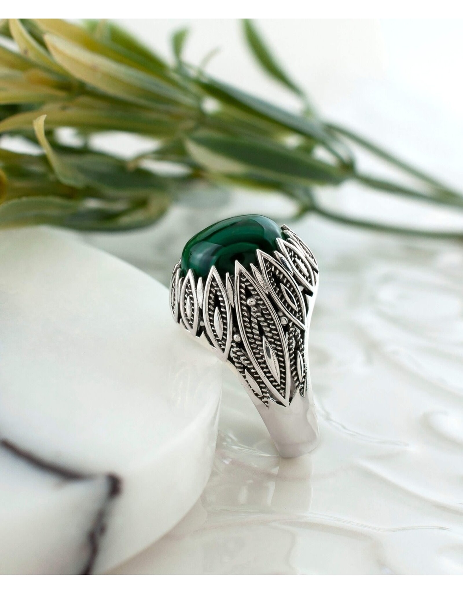 Fortitude Malachite Sterling Silver Ring Size 7