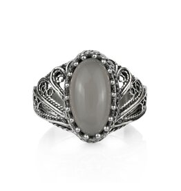 Filigree Moonstone Wings Silver Ring Size 8