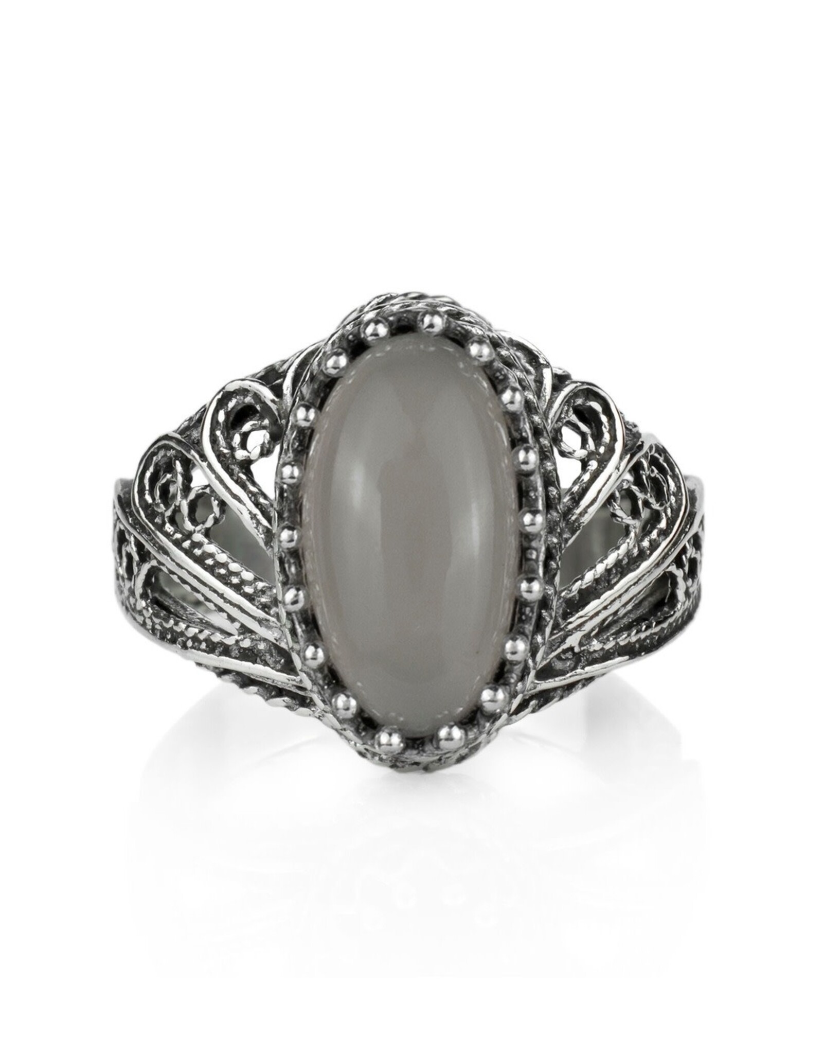 Filigree Moonstone Wings Silver Ring Size 9