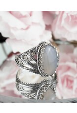 Filigree Moonstone Wings Silver Ring Size 9