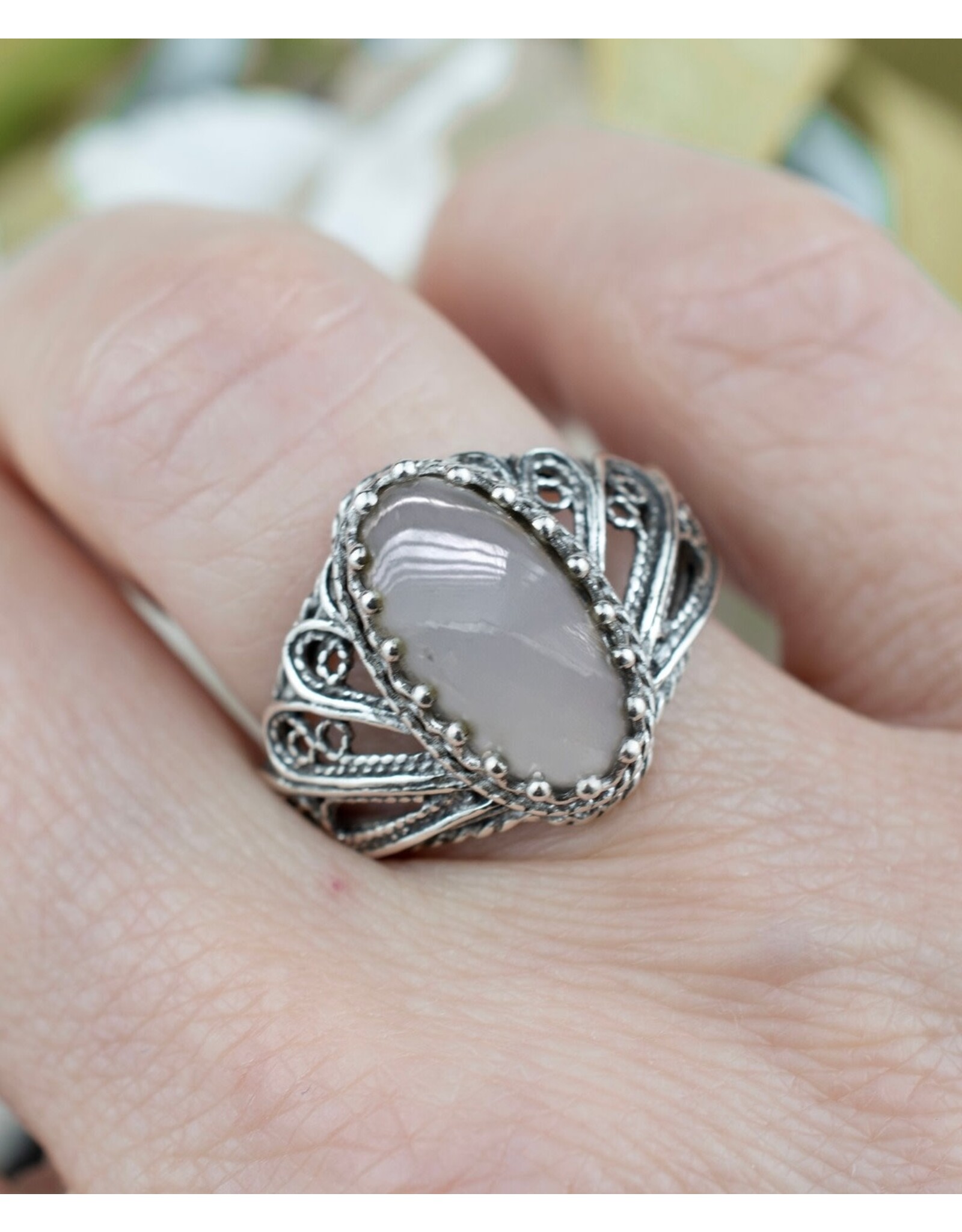 Filigree Moonstone Wings Silver Ring Size 9