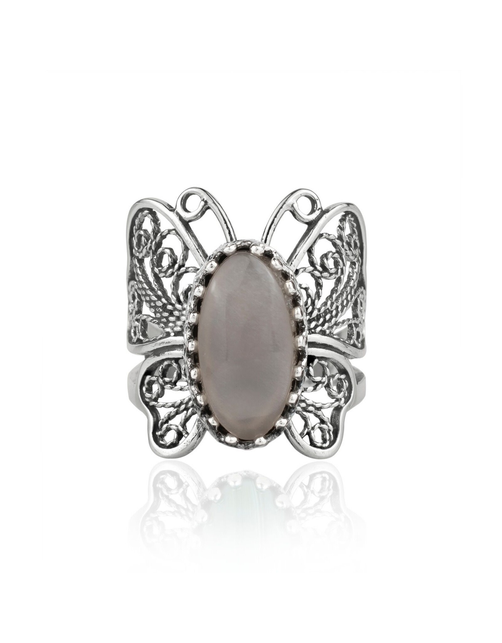 Filigree Moonstone Butterfly Sterling Silver Ring Size 9