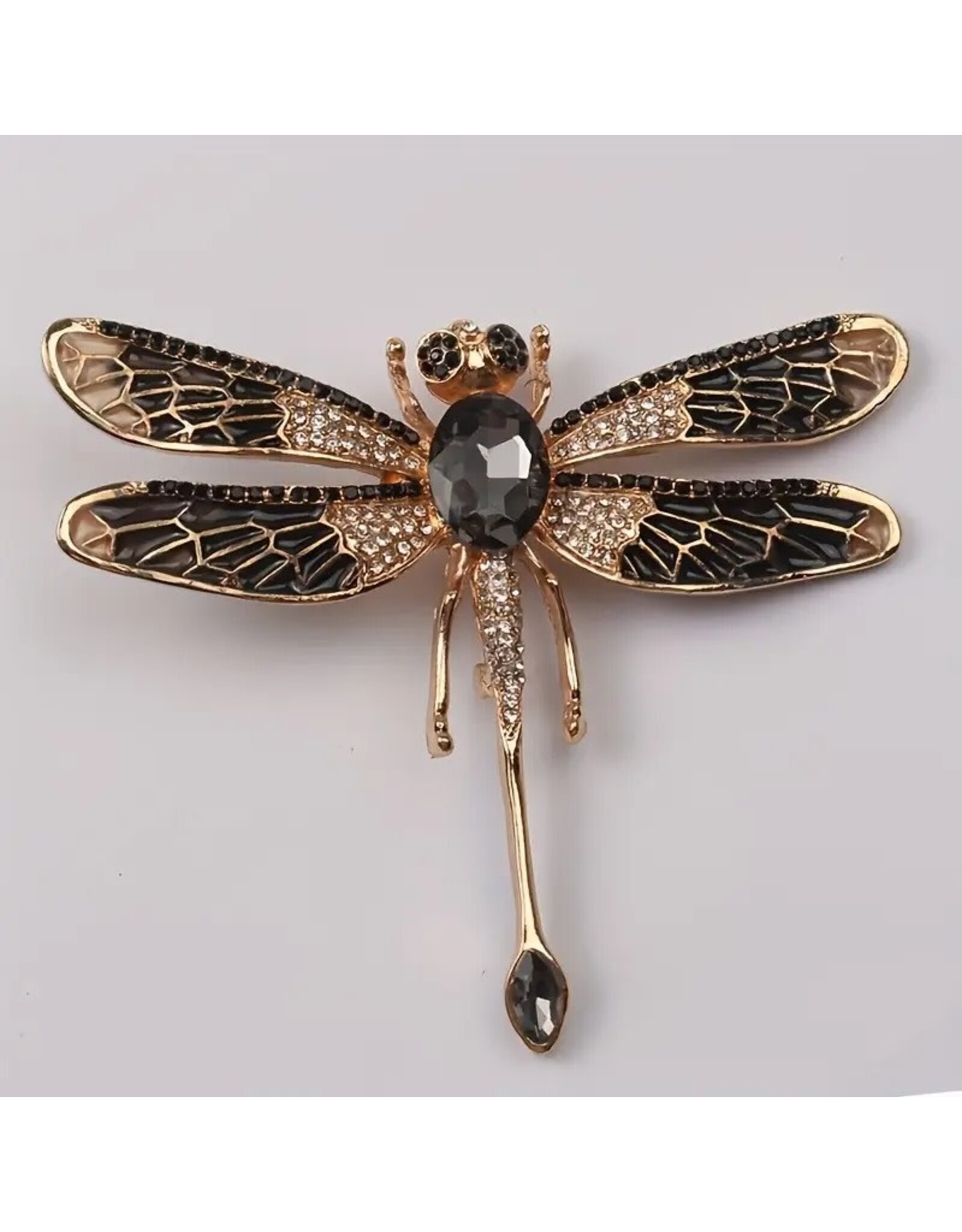 Black Enamel Dragonfly Brooch