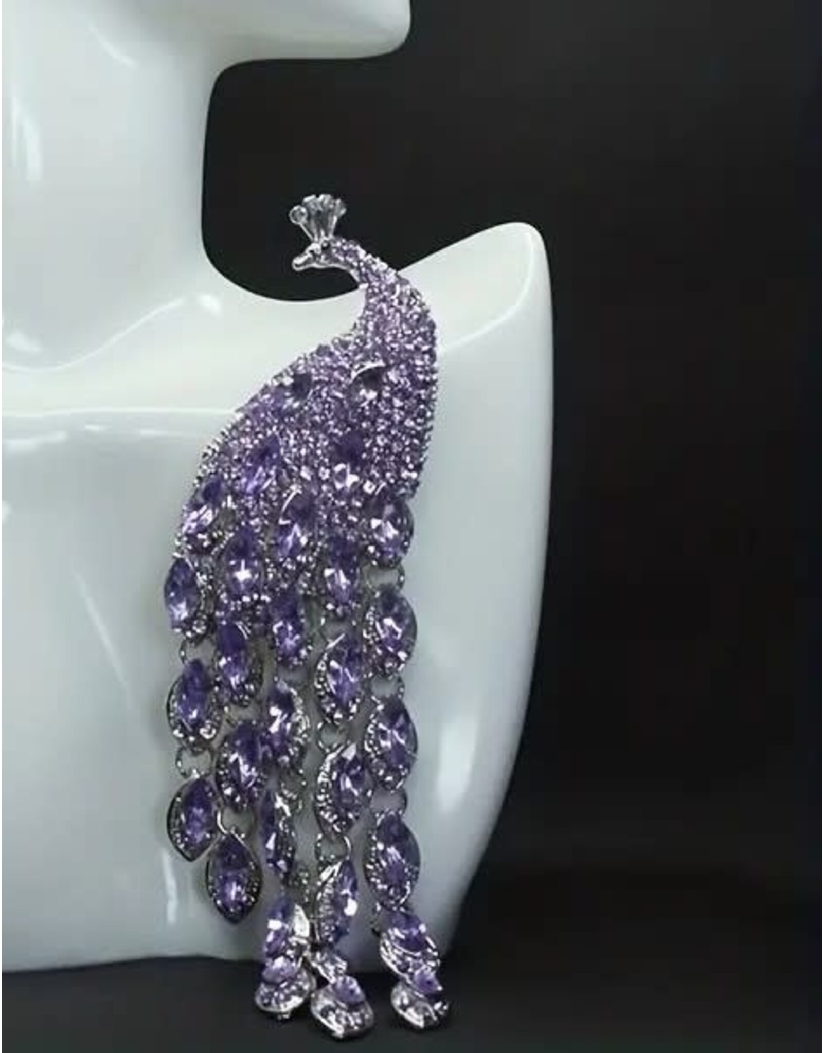 Purple Bejeweled Peacock Brooch