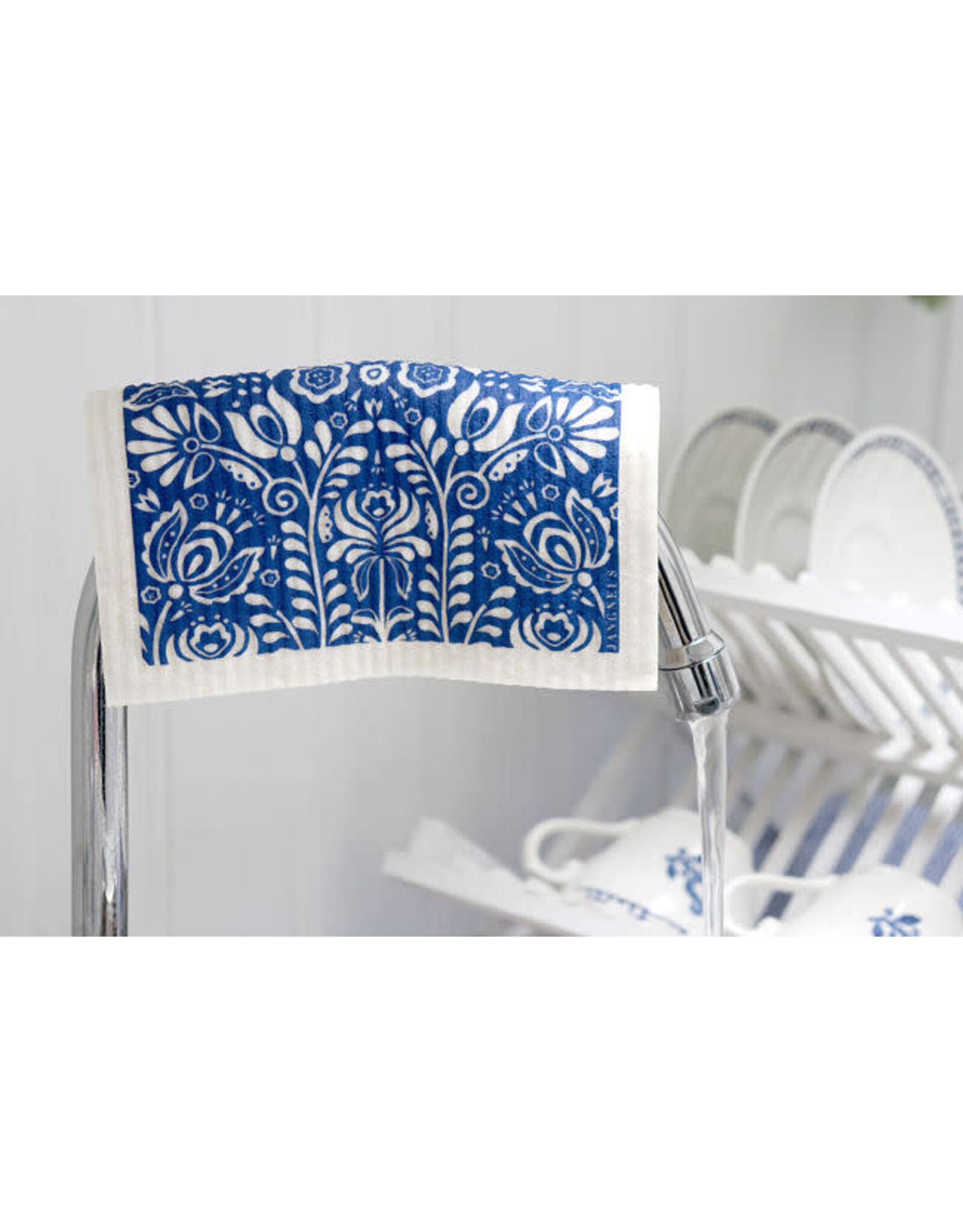 Blue Folk Floral Swedish Dishcloth