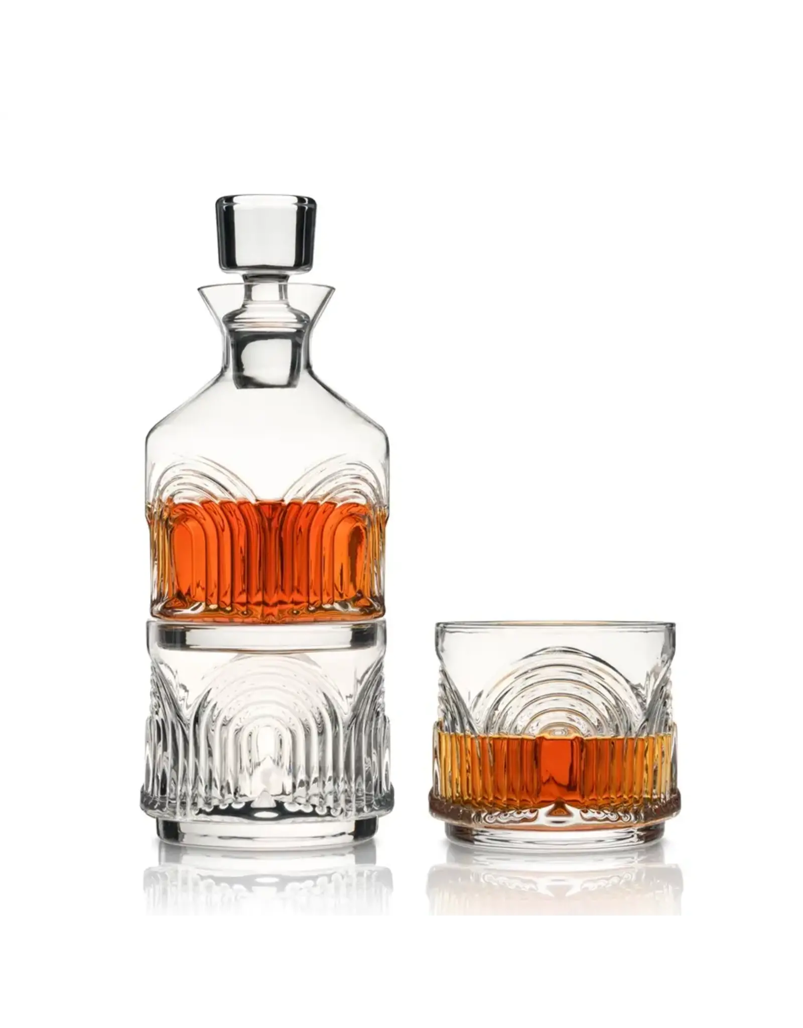 Art Deco Moderne Stacking Whiskey Decanter and Tumbler Set