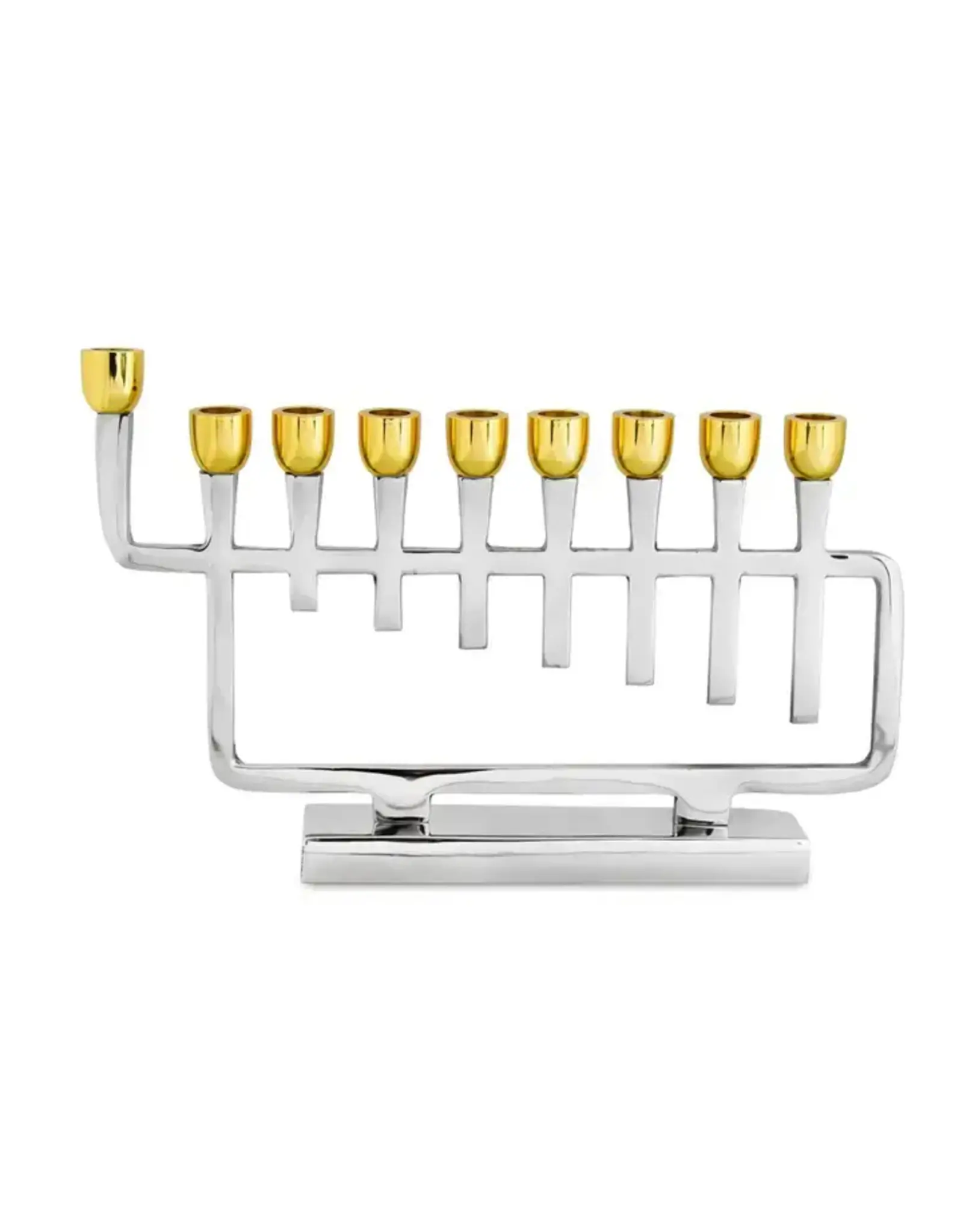 Polished Silver Menorah with Gold Candle Cups