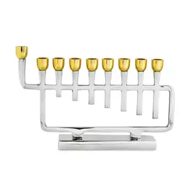 Polished Silver Menorah with Gold Candle Cups