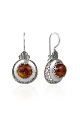 Amber Stone Drop Silver Earrings