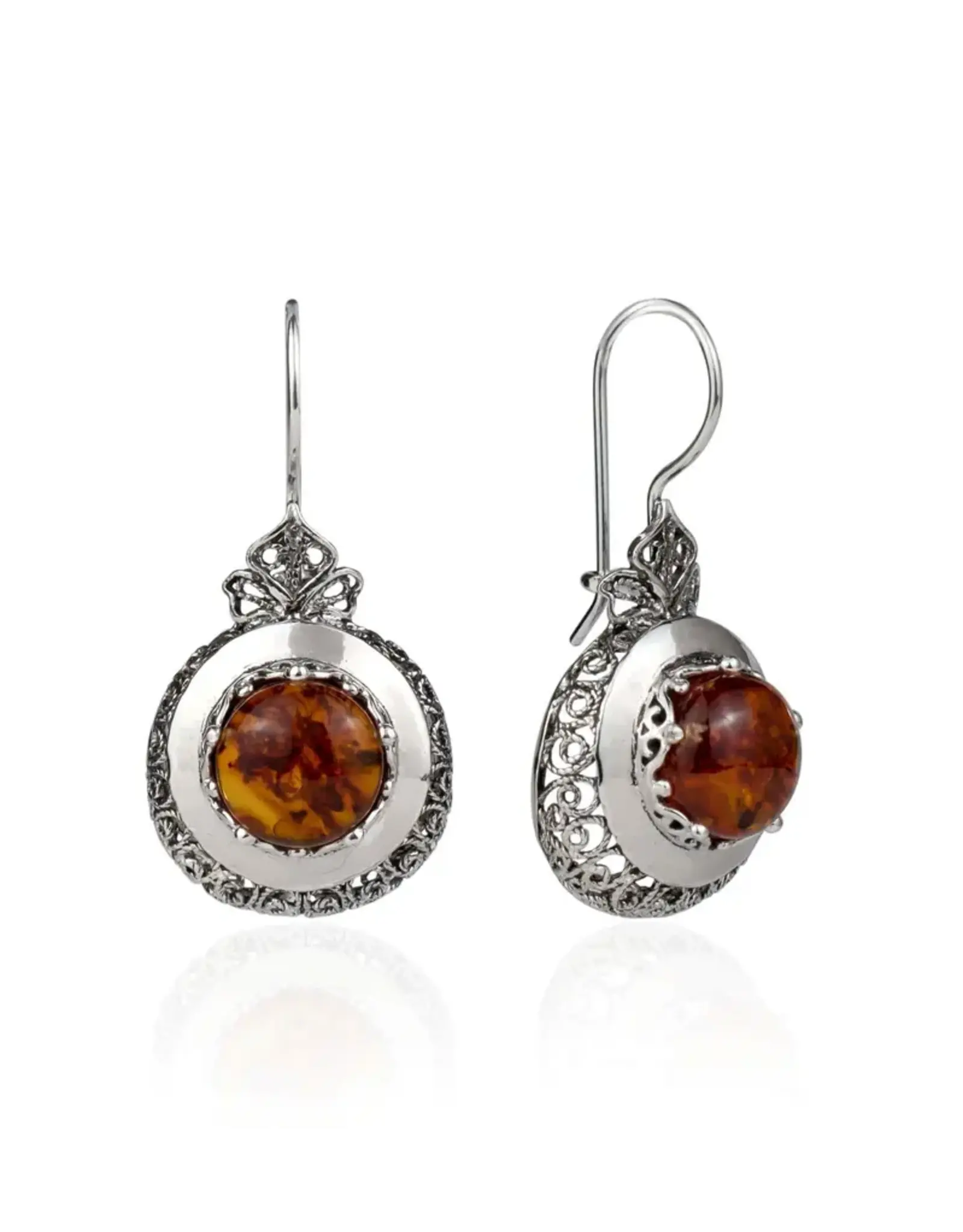 Amber Stone Drop Silver Earrings