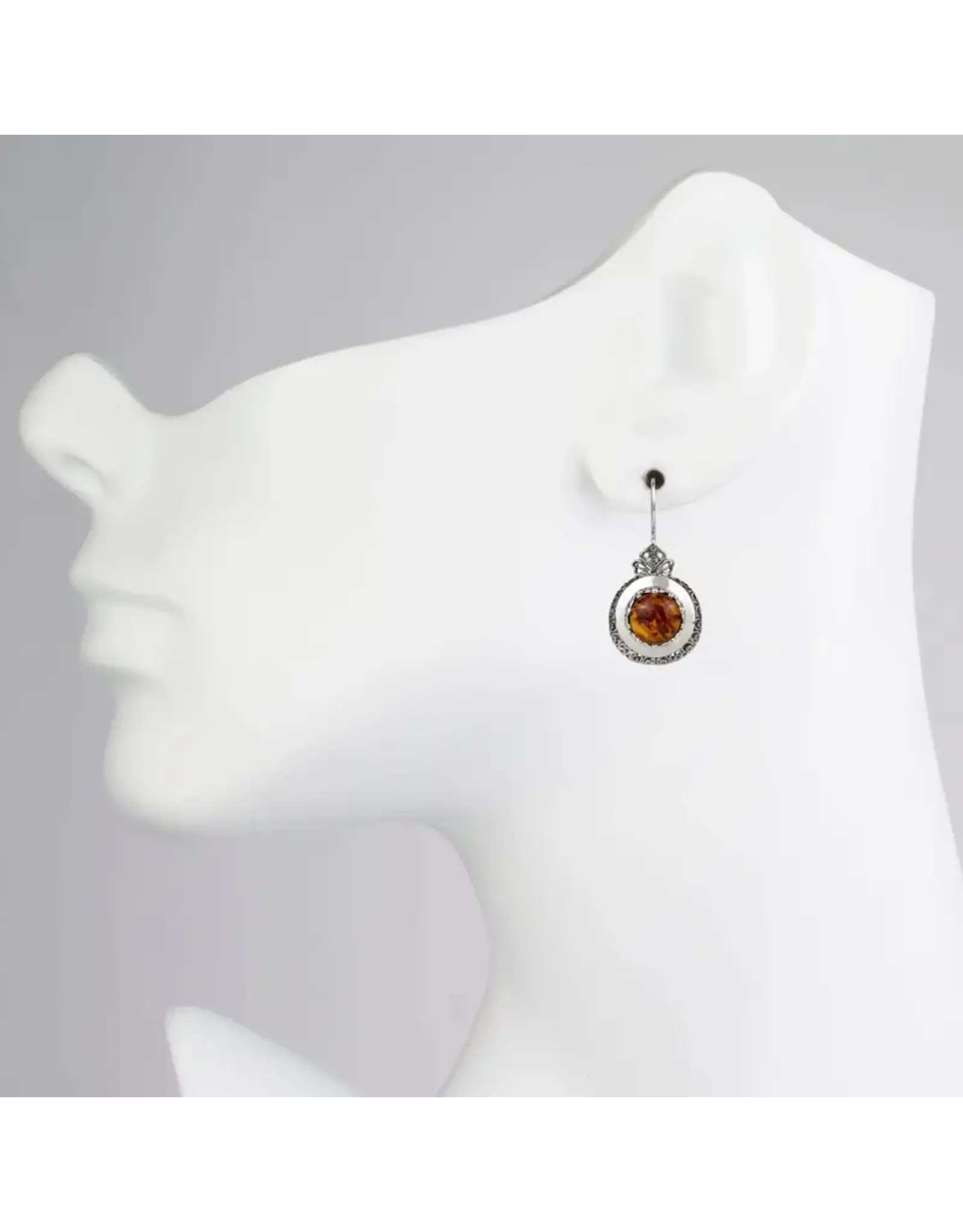 Amber Stone Drop Silver Earrings