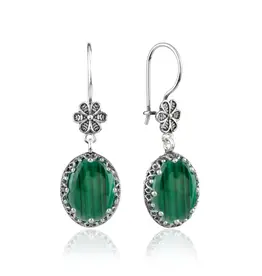 Malachite Silver Dangle Drop Earrings