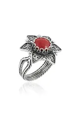 Filigree Coral Daisy sterling silver ring size 8.5