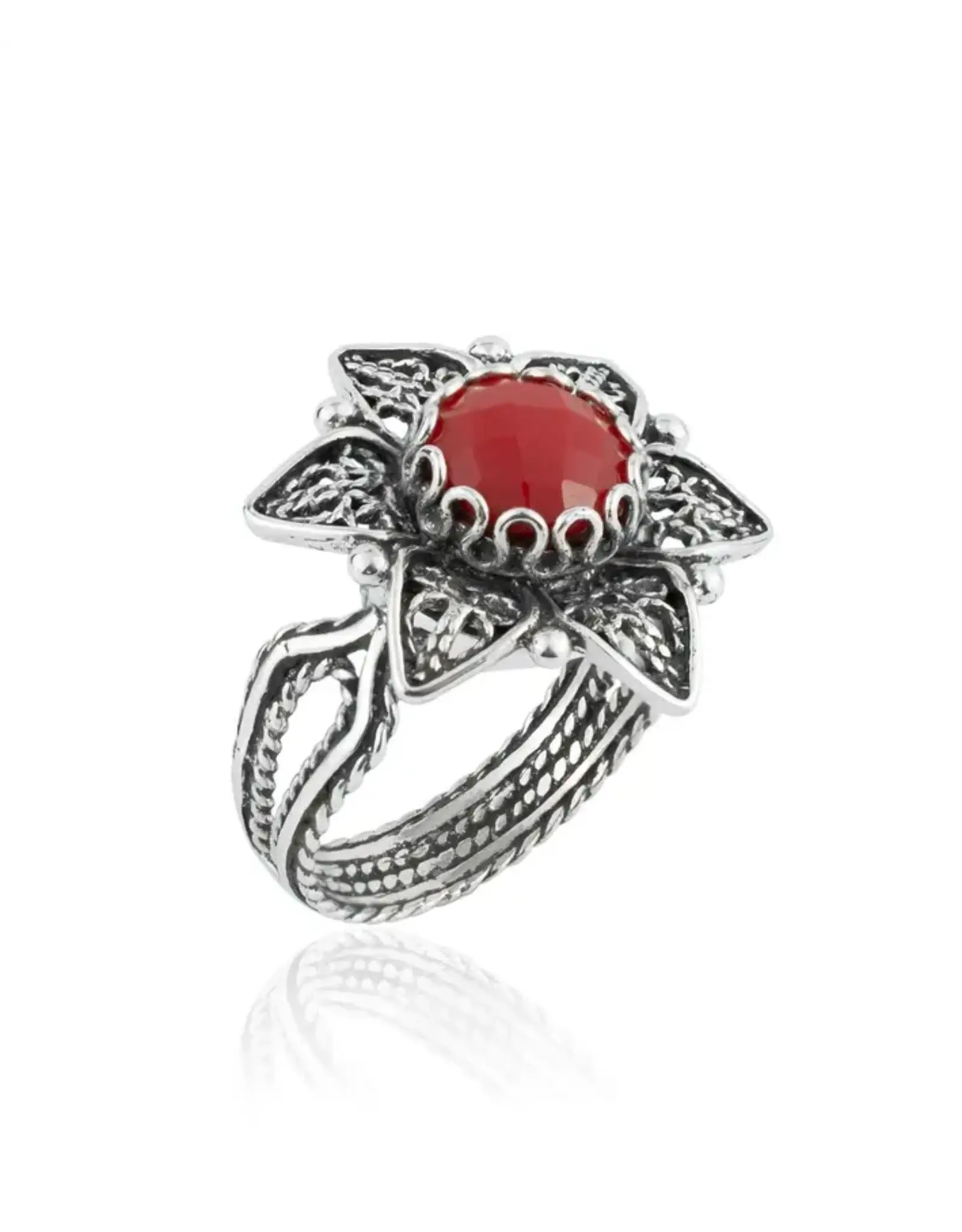Filigree Coral Daisy sterling silver ring size 8.5