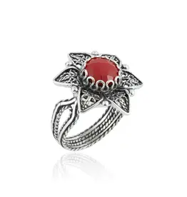 Filigree Coral Daisy sterling silver ring size 8.5