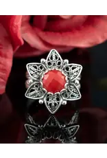 Filigree Coral Daisy sterling silver ring size 8.5