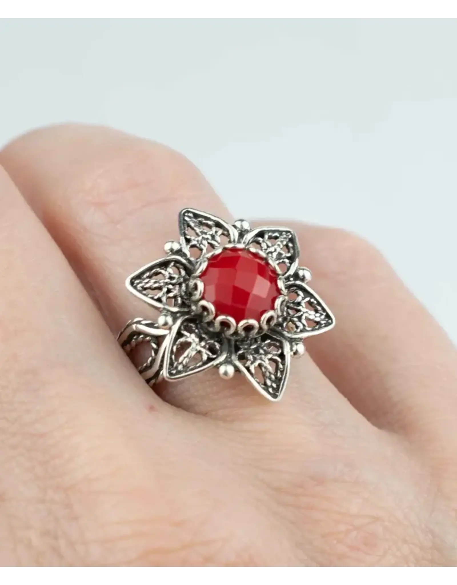 Filigree Coral Daisy sterling silver ring size 8.5