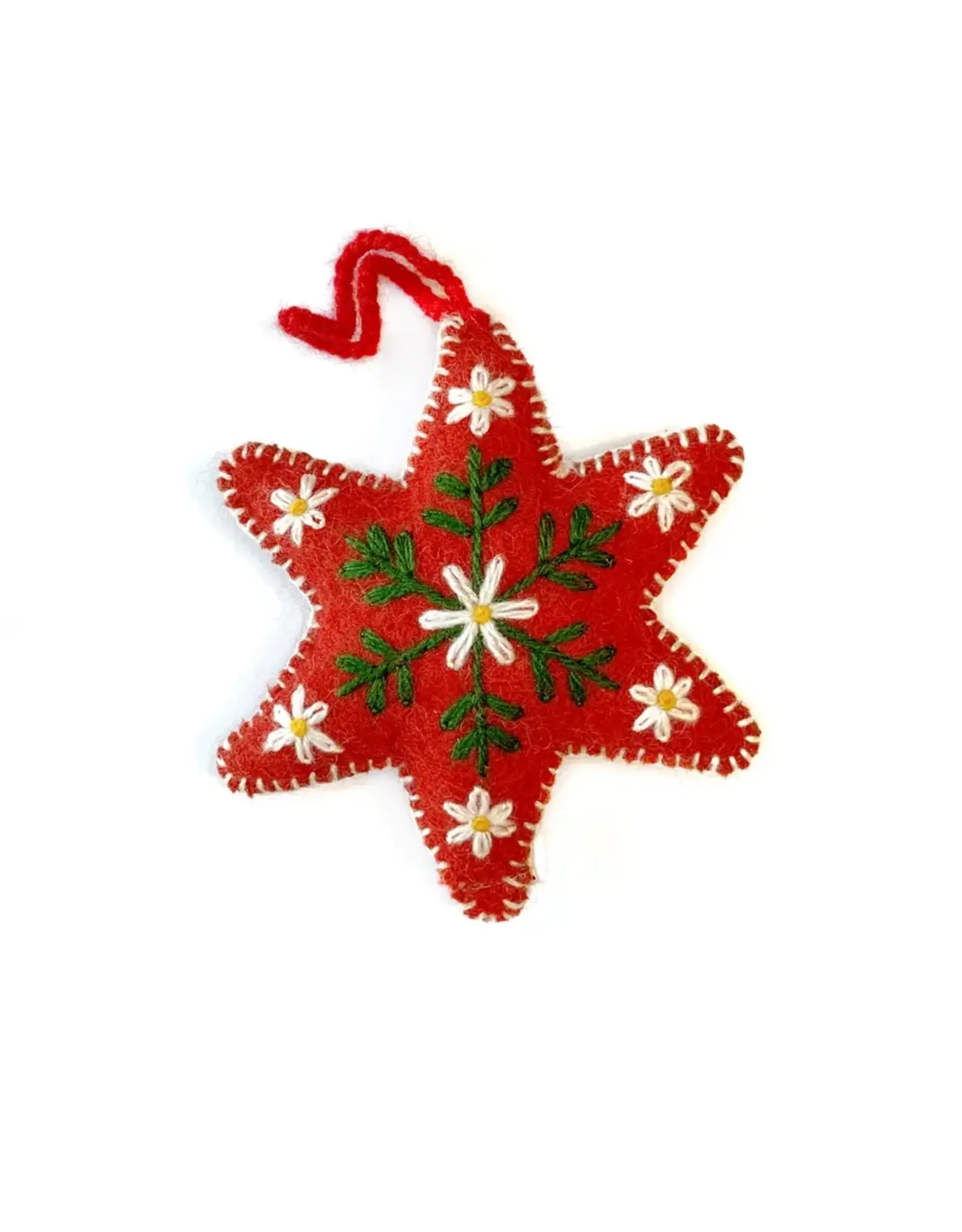 Red Star Embroidered Wool Ornament