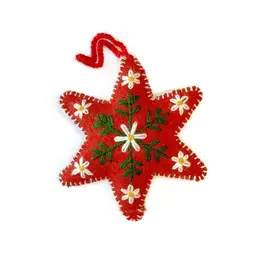 Red Star Embroidered Wool Ornament