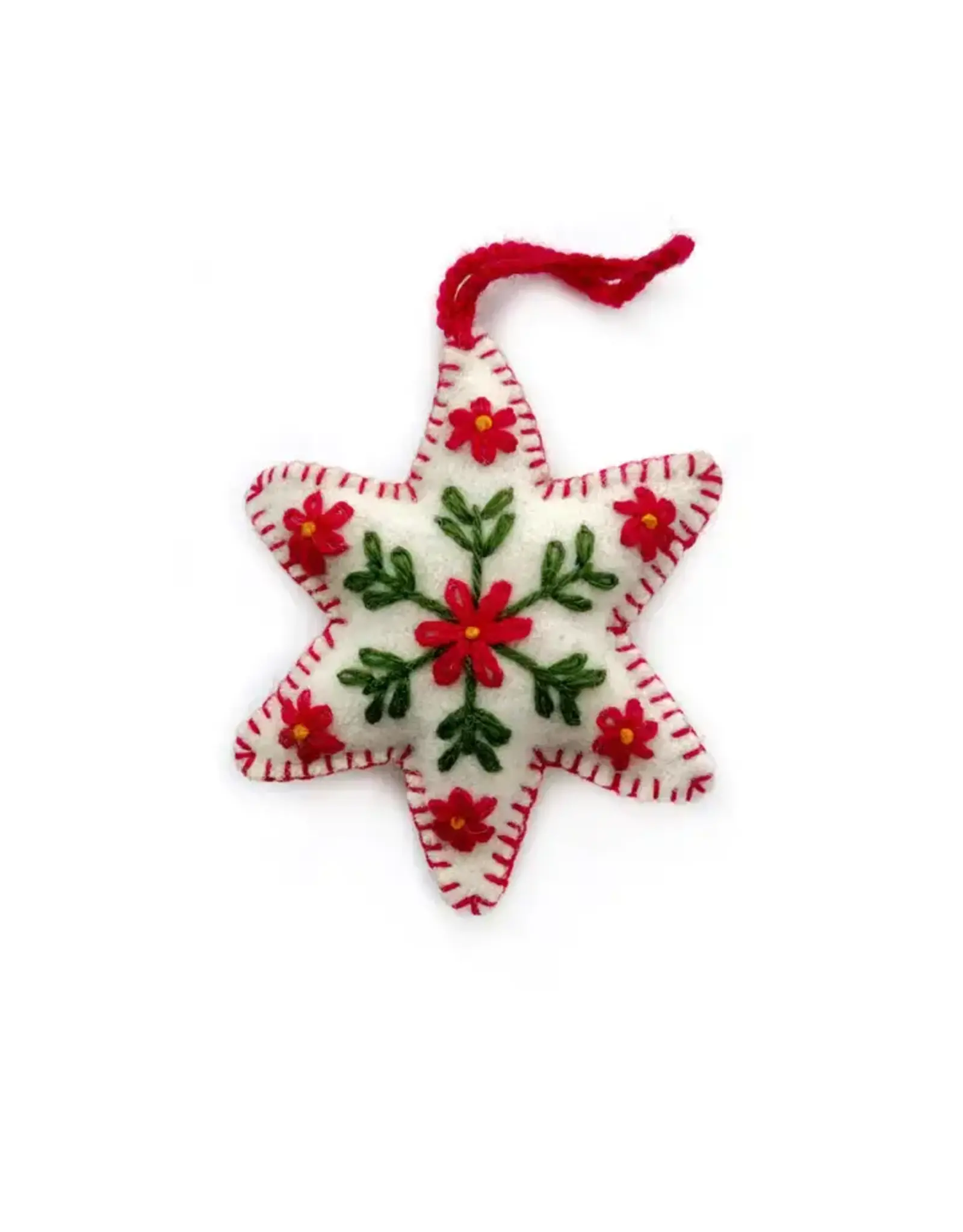 White Star Embroidered Wool Ornament