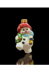 Hand Painted Snowman with Lantern Glass Ornament