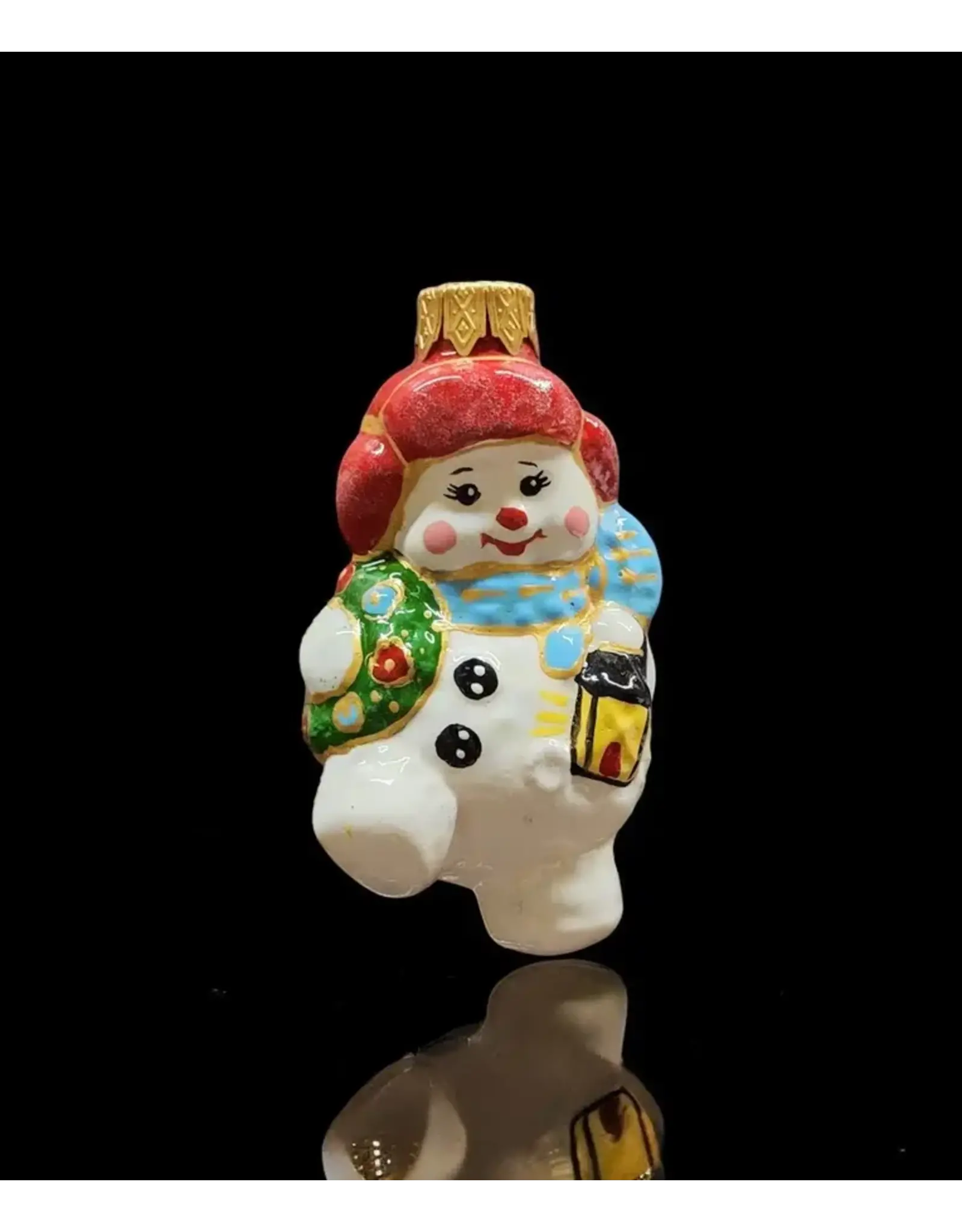 Hand Painted Snowman with Lantern Glass Ornament