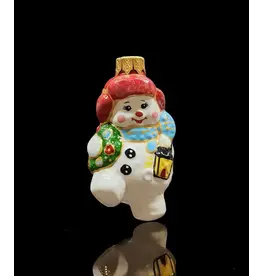 Hand Painted Snowman with Lantern Glass Ornament