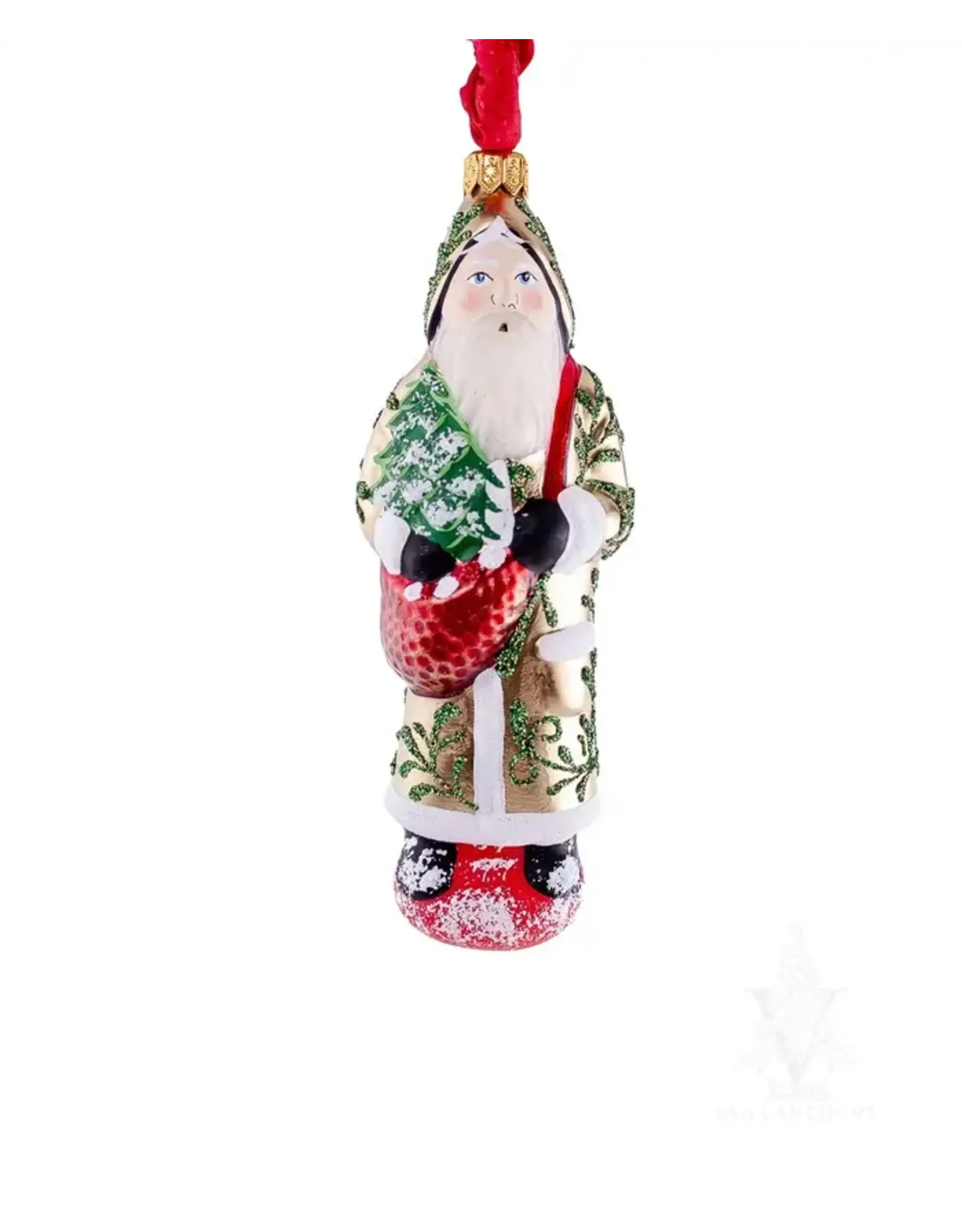 Gold Father Frost with Red Sack and Tree
