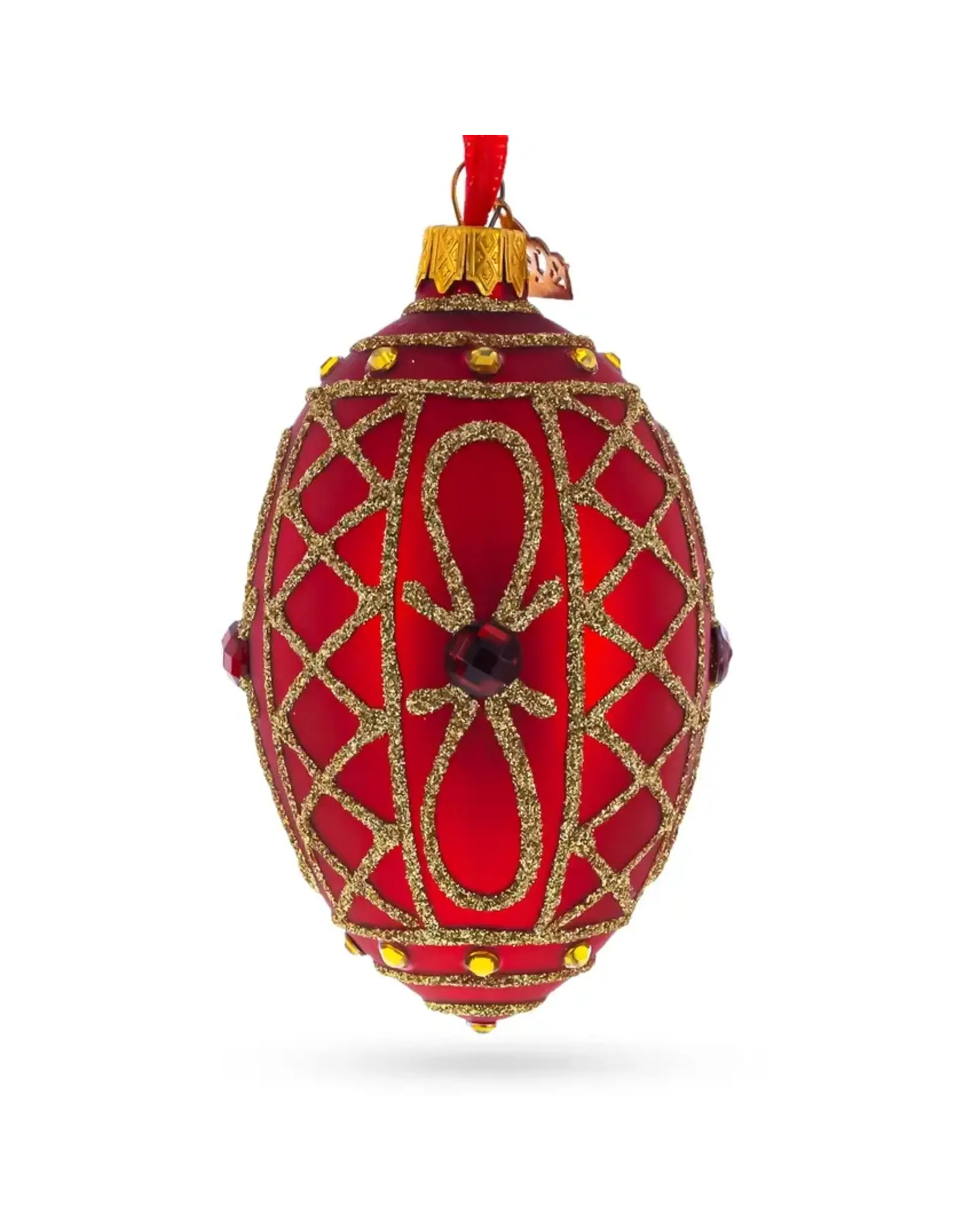 Red Jewel on Red Glass Egg Ornament