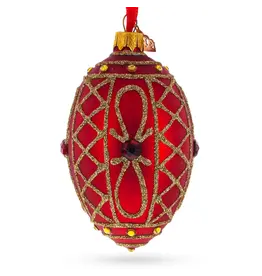 Red Jewel on Red Glass Egg Ornament