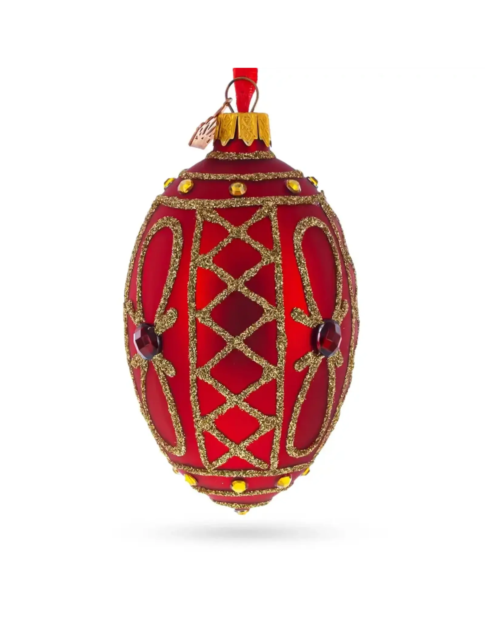 Red Jewel on Red Glass Egg Ornament