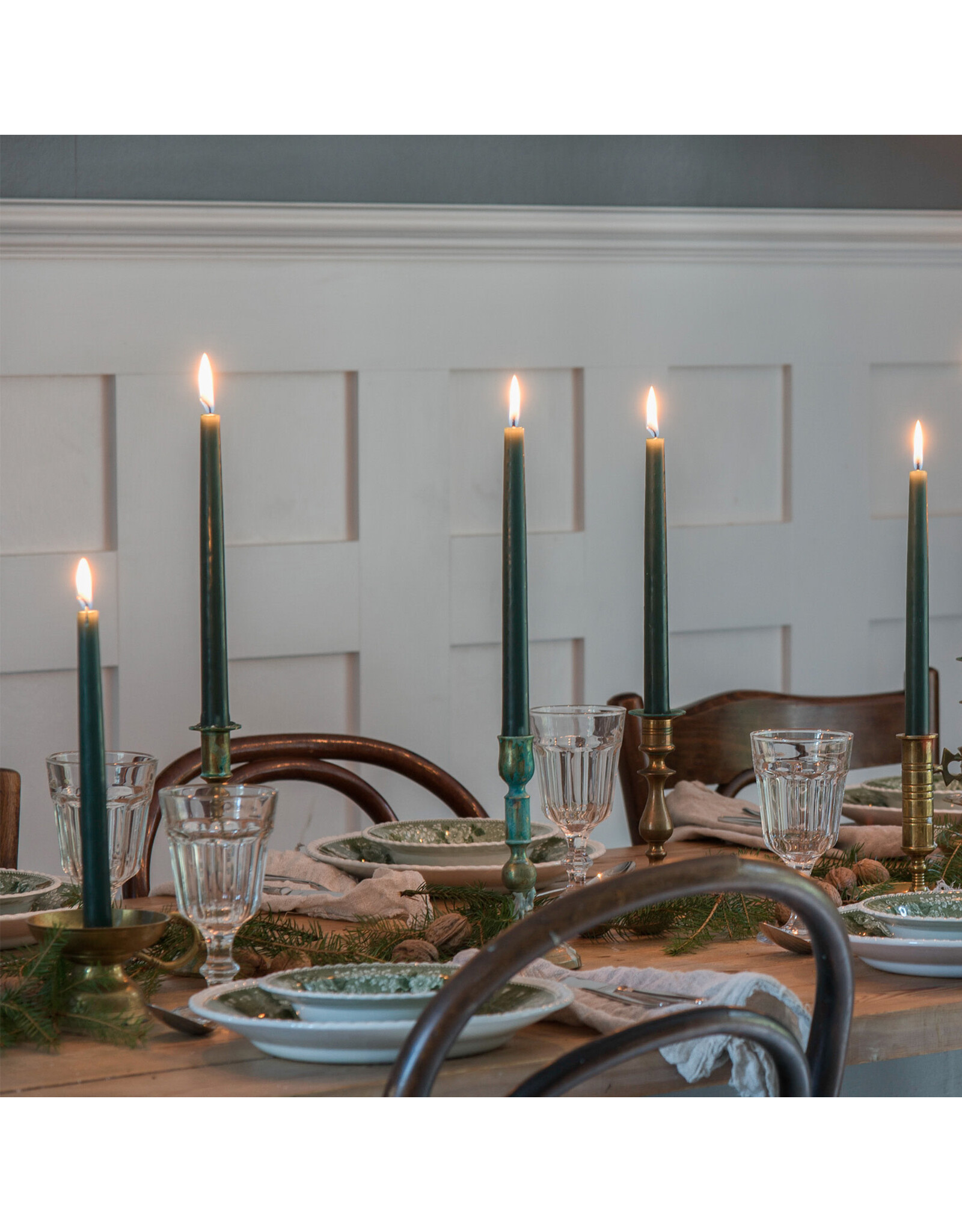 Dark Green Long Taper Candles