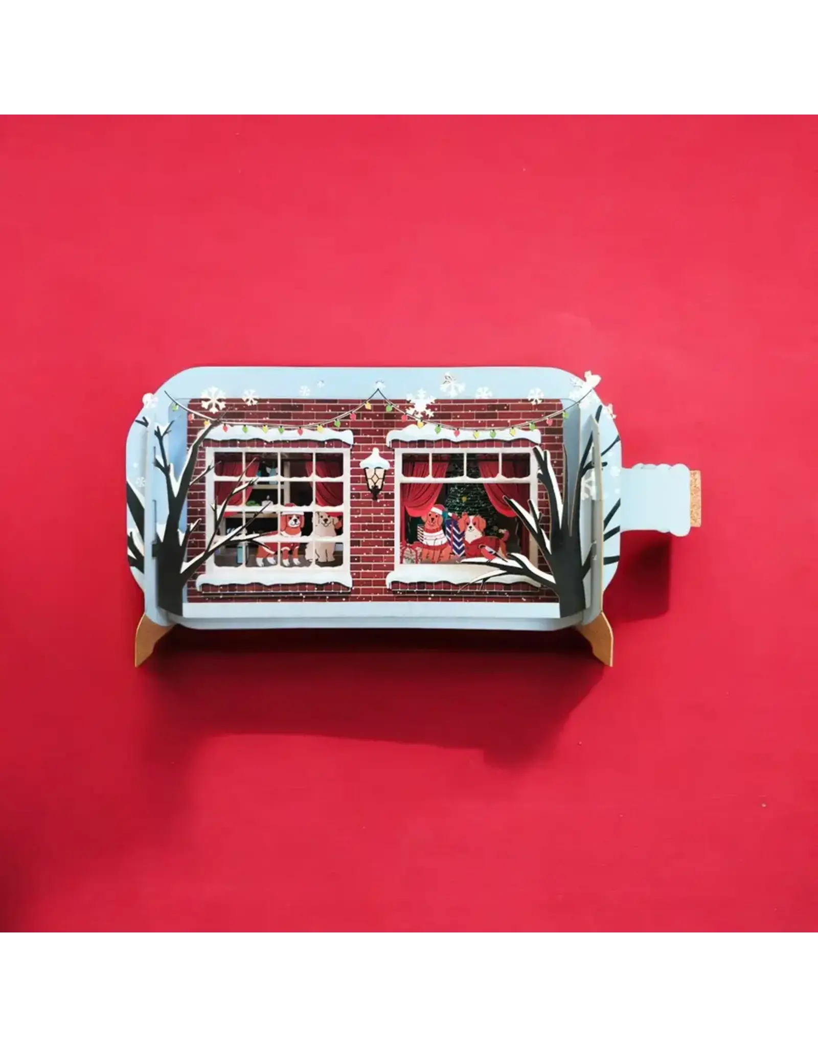 Christmas Window Dogs Message in  a Bottle Pop Up Card