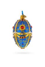 Royal Blue & Gold Jeweled Glass Egg Ornament