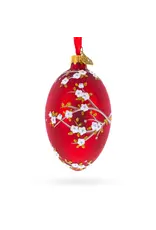 Apple Blossom on Red Glass Egg Ornament