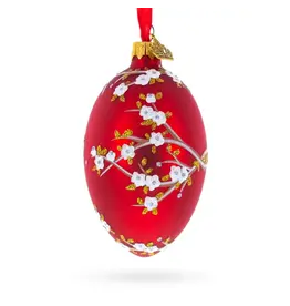Apple Blossom on Red Glass Egg Ornament