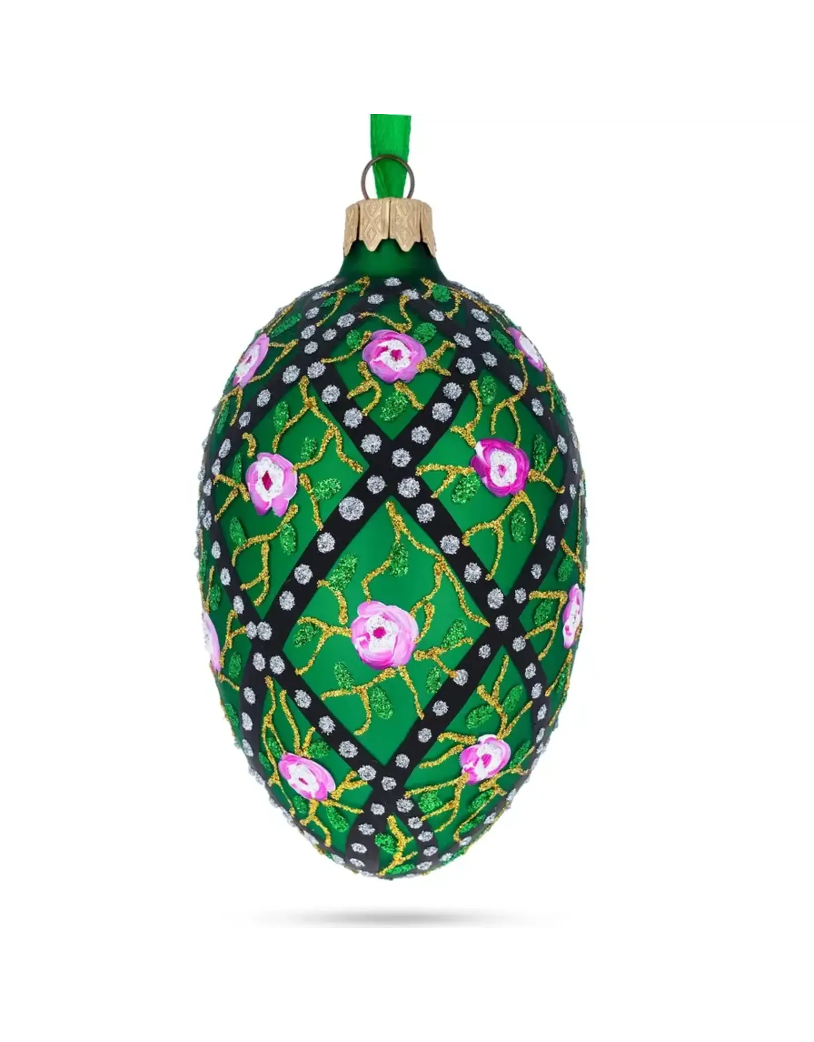 Rose Trellis Glass Egg Ornament