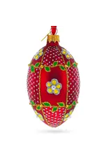 Yellow Flower on Red Glass Egg Ornament