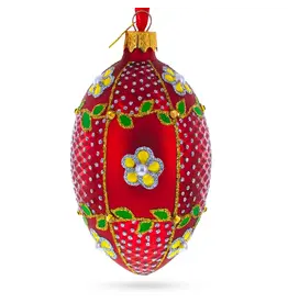 Yellow Flower on Red Glass Egg Ornament