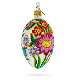 Colorful Flowers Glass Egg Ornament