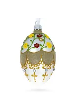 Gilded Flowers on White Glass Egg Ornament
