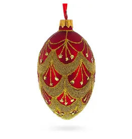 Golden Net on Red Glass Egg Ornament