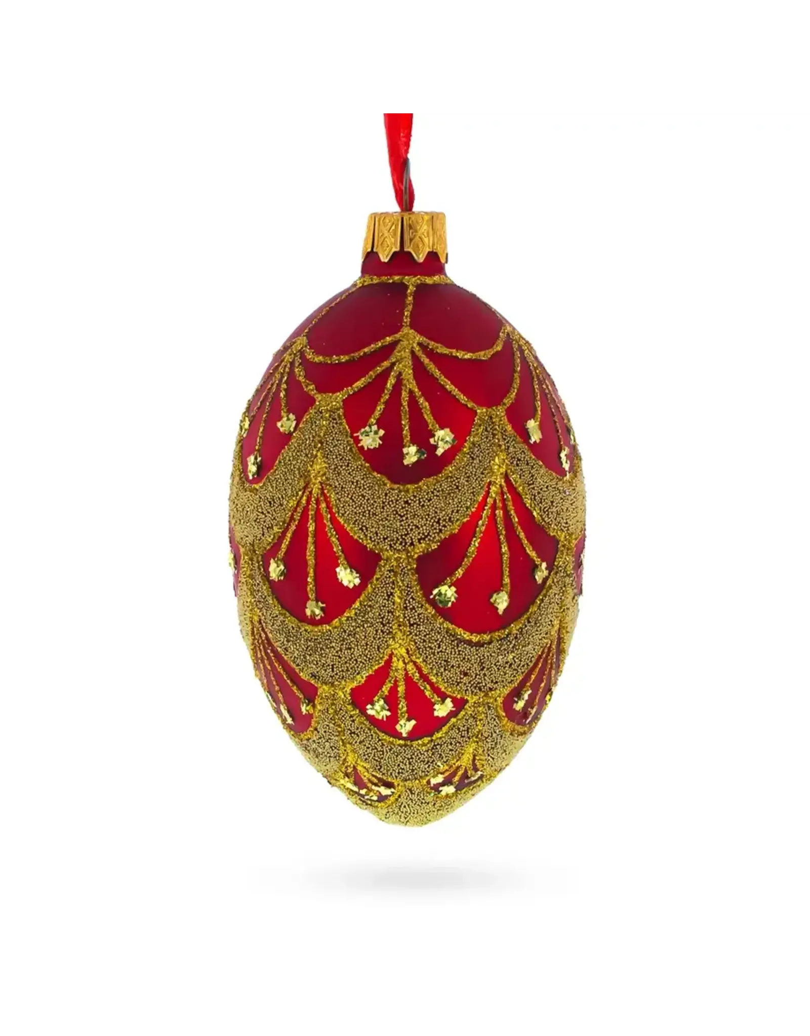Golden Net on Red Glass Fabergé Style Egg Ornament